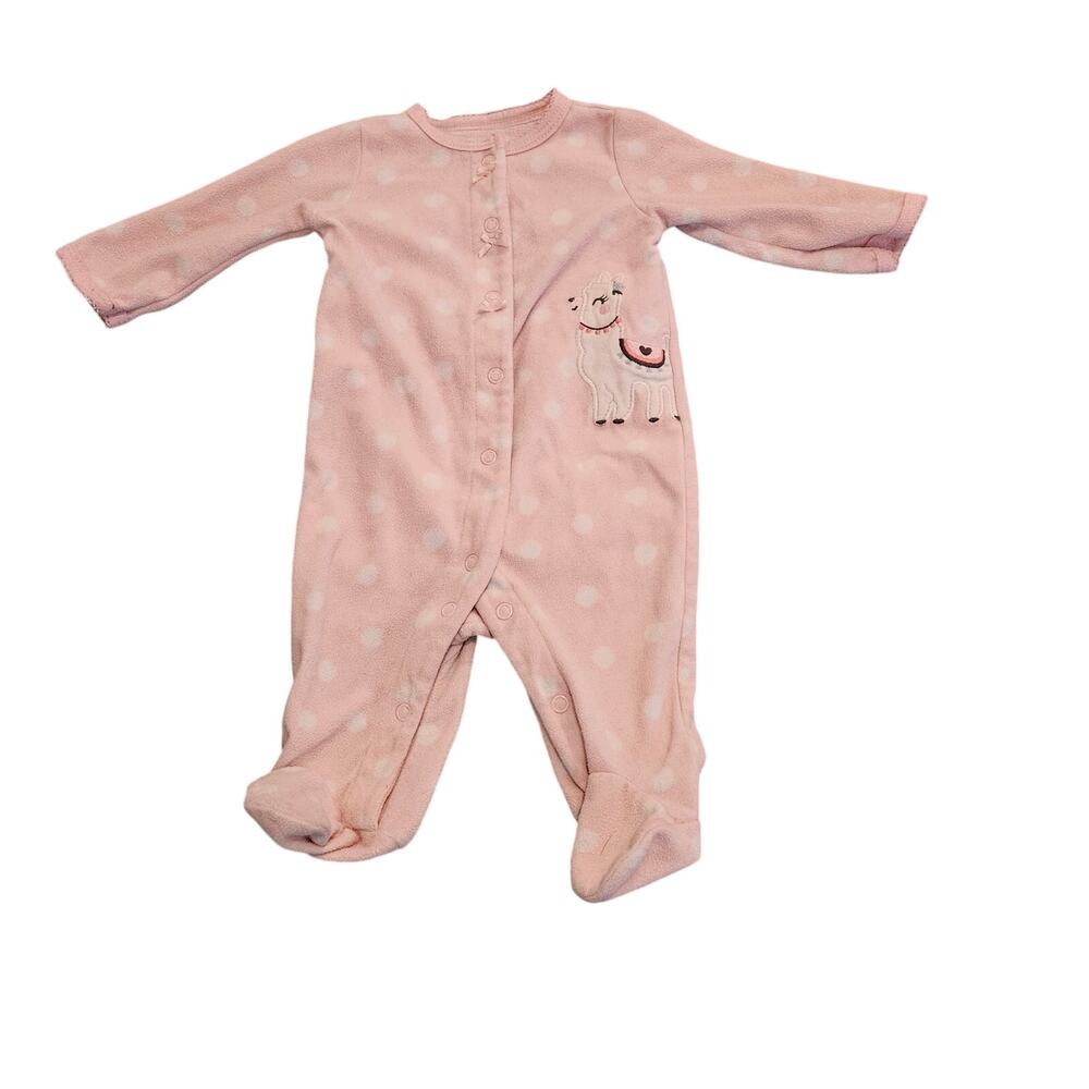 Carter's Baby Girl 3M Pink Polka Dot Llama Fleece Footed Sleeper Pajamas